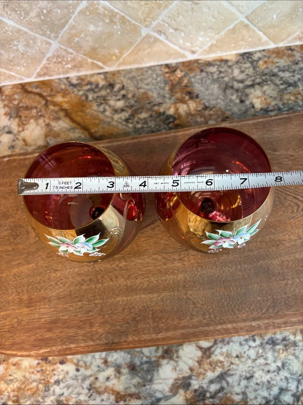 Vintage Bohemian/Czech Hand-Painted Floral Brandy Glasses - Set of 2